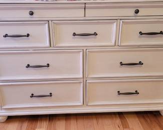 TWO MATCHING - KANWYN WHITEWASH 9 DRAWER DRESSERS-SIGNATURE BY ASHLEY/BENCHMARK $250 EACH....NEW $699 PLUS TAX EACH