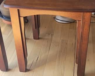 TWO SOLID WOOD END TABLES $25 EACH AND MATCHING COFFEE TABLE $35