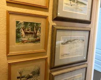 Numerous framed and unframed paintings, prints, and textiles throughout the  house.
