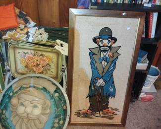 MCM TV Trays Vintage sad clown art