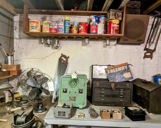 Vintage WW2 USN Moral radio . Kennedy Tool chest. Vintage gauges . Vintage table fans