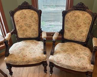 Pair of very sturdy Victorian arm parlor chairs. 