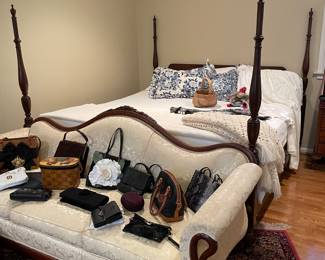 King post bed and antique sofa
