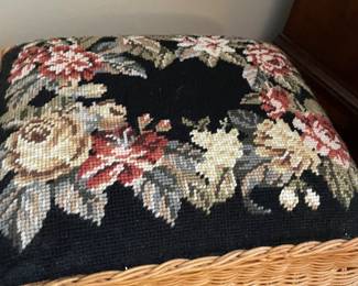 Wicker/needlepoint foot stool