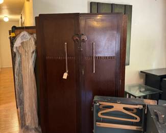 Antique wooden two-door wardrobe