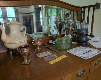 Uranium/Vaseline glass refrigerator dish and other vintage goodies