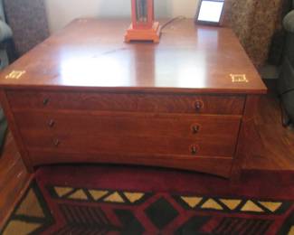 Stickley Coffee Table, 40" X 40" X 19", Drawers on Both Sides, Brass Knobs