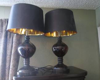Pair of Table Lamps, Gold Inner Shades