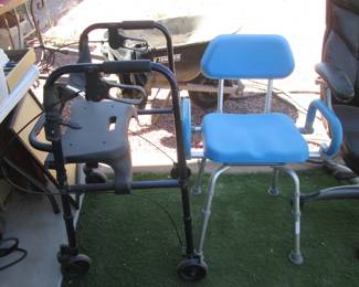 Walker, Several Bath Chairs, Commode, Canes & Walking Aids