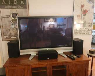 Large Screen TV, Aida Metropolitian Art Poster Circa 1978 (framed and matted), Dali Poster Circa 1974 "Inaguracion Teatro Museo Dali" Figueras Espana (framed).