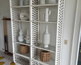 VIntage 1970s white wicker shelves - objects on the shelfs are not available