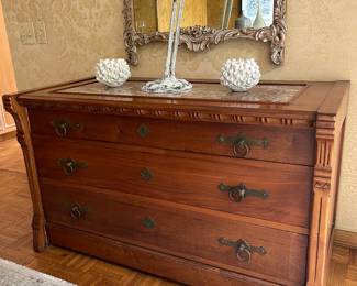 Eastlake style buffet cabinet - marble top