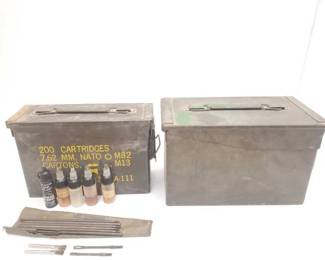 #1716 • (2) Ammo Cans & Gun Cleaning Accessories