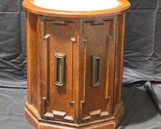 Vintage Wooden Octagon Base And Round Wood And Marble Top Side Table