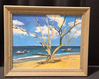  010 Original Oil On Canvas Driftwood Beach Painting By Elaine Estrin