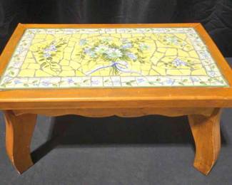 Lovely Wood And Tile Footstool