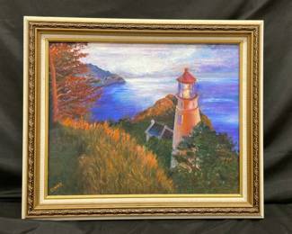 Framed Painting Lighthouse And Coast 