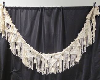 Large Ivory Cream Macrame Curtain Approximately 114 Long With Curtain Rod And Hangers