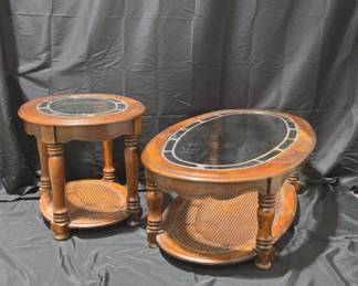 Set Of Matching Wooden And Glass Coffee Table And End Table