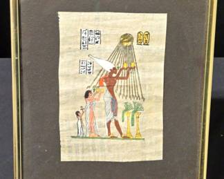 Handpainted Egyptian Pharoah Akhenaten And Nefertiti On Papyrus Framed