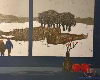 BARTEK 1971 Signed Limited Edition Serigraph "December Window with Wahoo Berries"