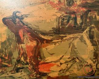 MIRIAM HAWORTH Abstract Composition Signed 1958 Print "Sunset Bull"