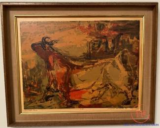 MIRIAM HAWORTH Abstract Composition Signed 1958 Print "Sunset Bull"