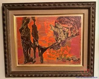 MIRIAM HAWORTH Abstract Composition Signed 1958 Print "Spectators"