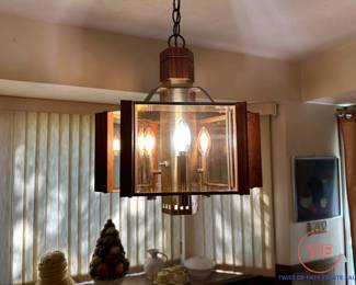 1970's FREDERICK RAMOND Oak and Brass Light Fixture