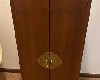 Chinese Teak Dry Bar with Brass Accent Pulls 