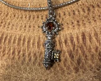 14K Gold Snake Chain with 18K GOLD and Sterling Citrine Key Charm / Slide