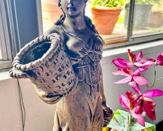 Renaissance Sculpture of Lady with Baskets Statue