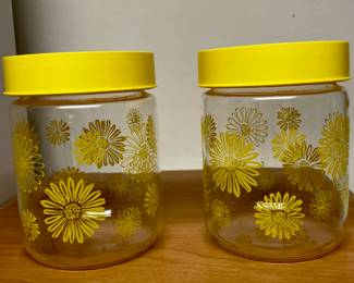 Pair of Corning Glass Yellow Daisy Canisters
