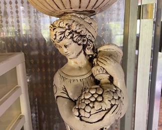 Chalkware Grecian Woman Carrying Bowl on Head Statue