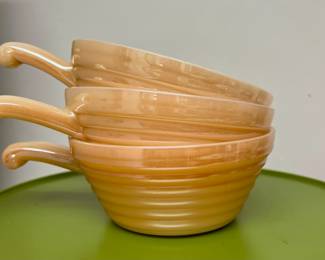 Set of 4 Peach Lustre Fire King Soup Bowls
