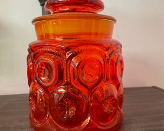 Moon and Stars Amberina Glass Canister