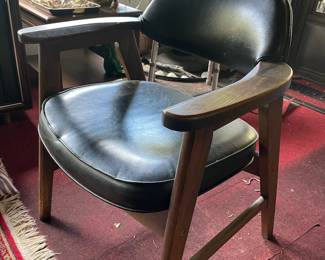 MCM Black Leather Teakwood Arm Chair