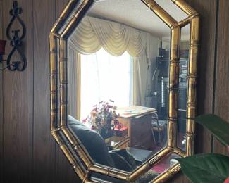 Octagonal Brass Faux Bamboo Wall Mirror