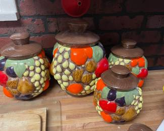 Set of 4 Mid Century Modern Fruit Themed Cannisters