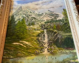 1988 Framed Waterfall/Mountain Oil Painting by McPerry