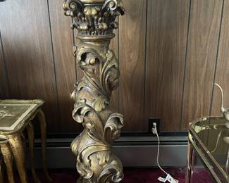 Gold Tone Italian Carved Wood Solomonic Column
