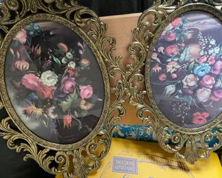 Pair of Convex Italian Framed Floral Artwork