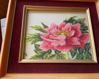 Framed Peony Embroidery