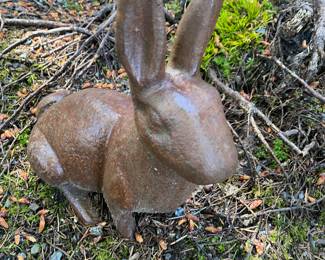Brown Cast Iron Rabbit Statue