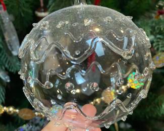 Clear Blown Glass Ornament with Abstract Pattern