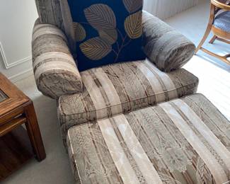 Damask/Striped Pattern Club Chair with Ottoman
