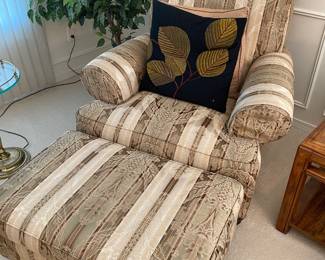 Damask/Striped Pattern Club Chair with Ottoman