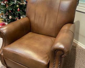 Studded Light Brown Leather Club Chair