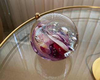 Blown Glass Pink/Clear Bubble Sphere Signed by Artist