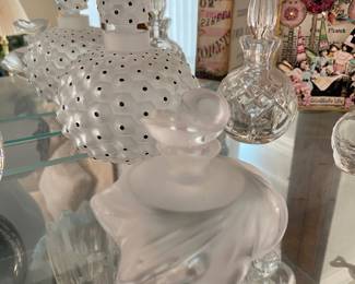 Lalique Swirl Perfume Bottle - Made in France, Lalique Frosted Crystal/Black Dotted Perfume Bottle - Made in France